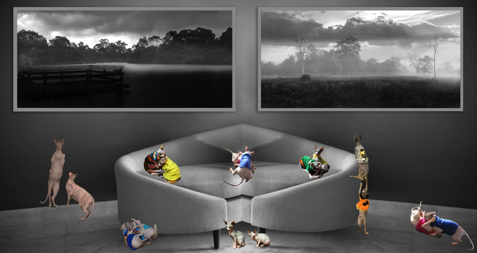 Minimalist black and white panoramic landscape art for large wall decor.