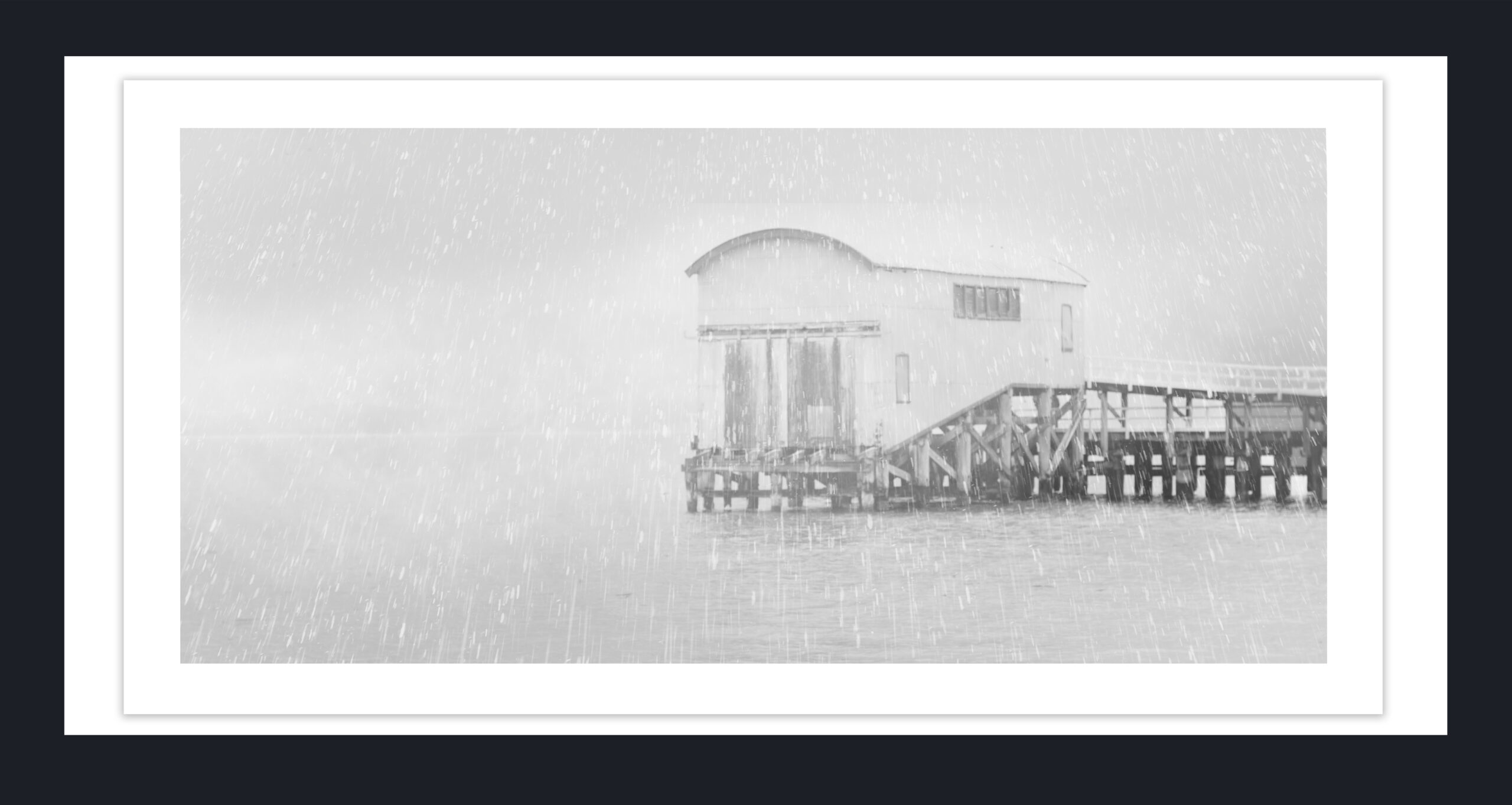 18B 2 28 1 22 RAINY STORMY MISTY ATMOSPHERIC Landscape Black and White Fine art Photos Queenscliff Pier Port Phillip 2015 scaled